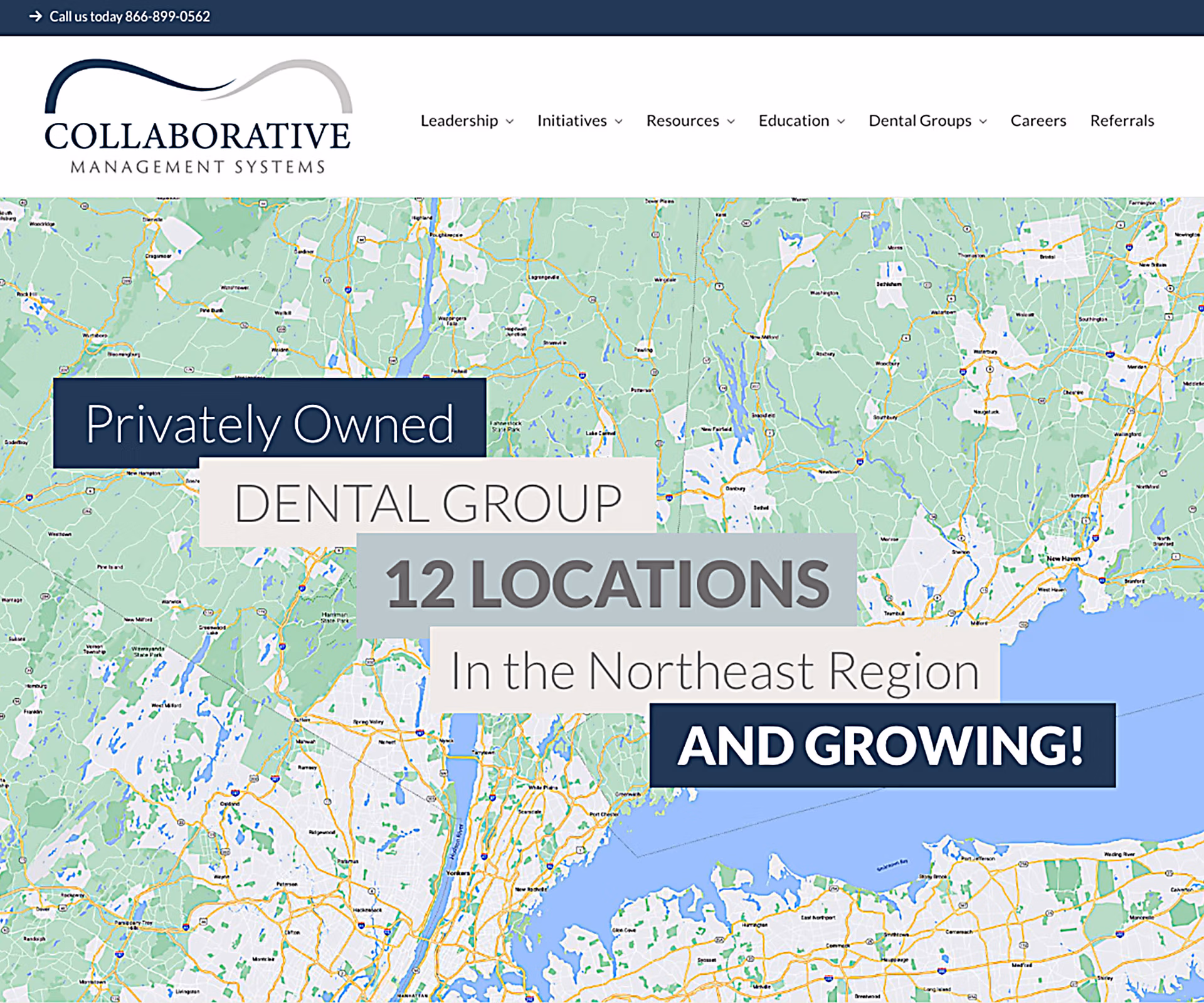 This is the animated home page for Collaborative Management Systems designed by Christopher Gaccione using Slider Revolution and WordPress.
