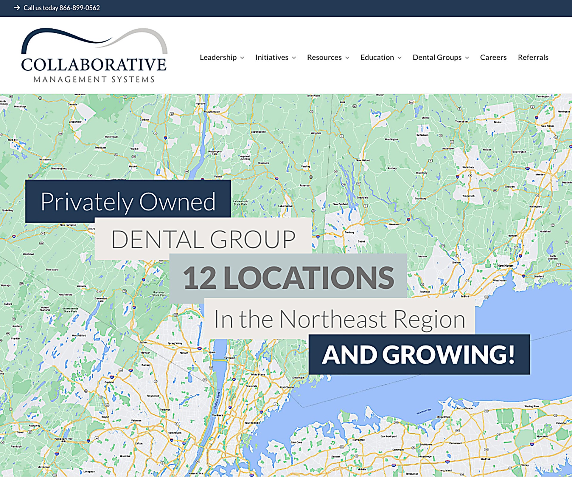 This is the animated home page for Collaborative Management Systems designed by Christopher Gaccione using Slider Revolution and WordPress.