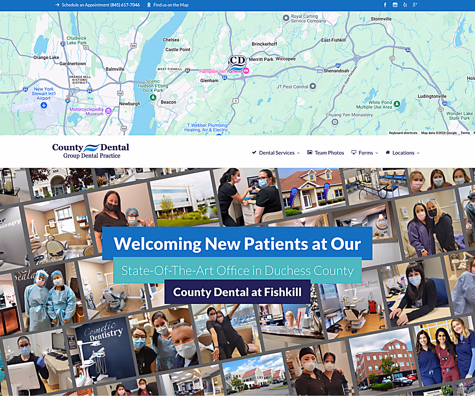 This is the animated home page website design for County Dental designed by Christopher Gaccione using Slider Revolution and WordPress.