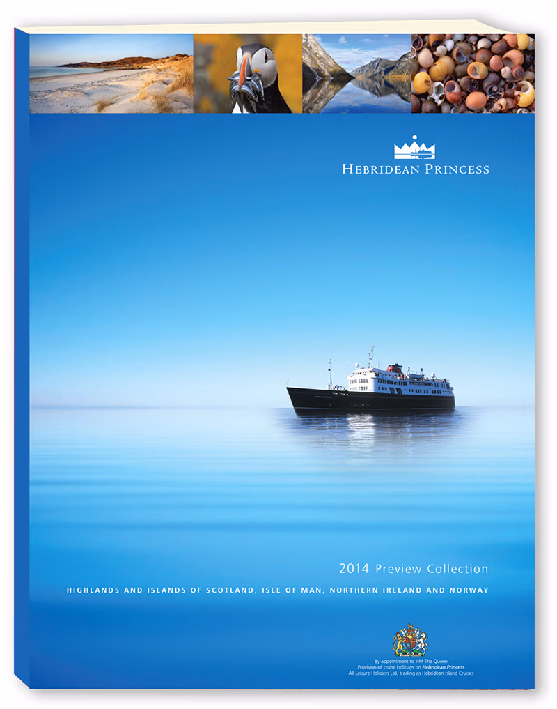 A catalog cover produced by GaccioneDesign.com for Hebridean Princess cruises