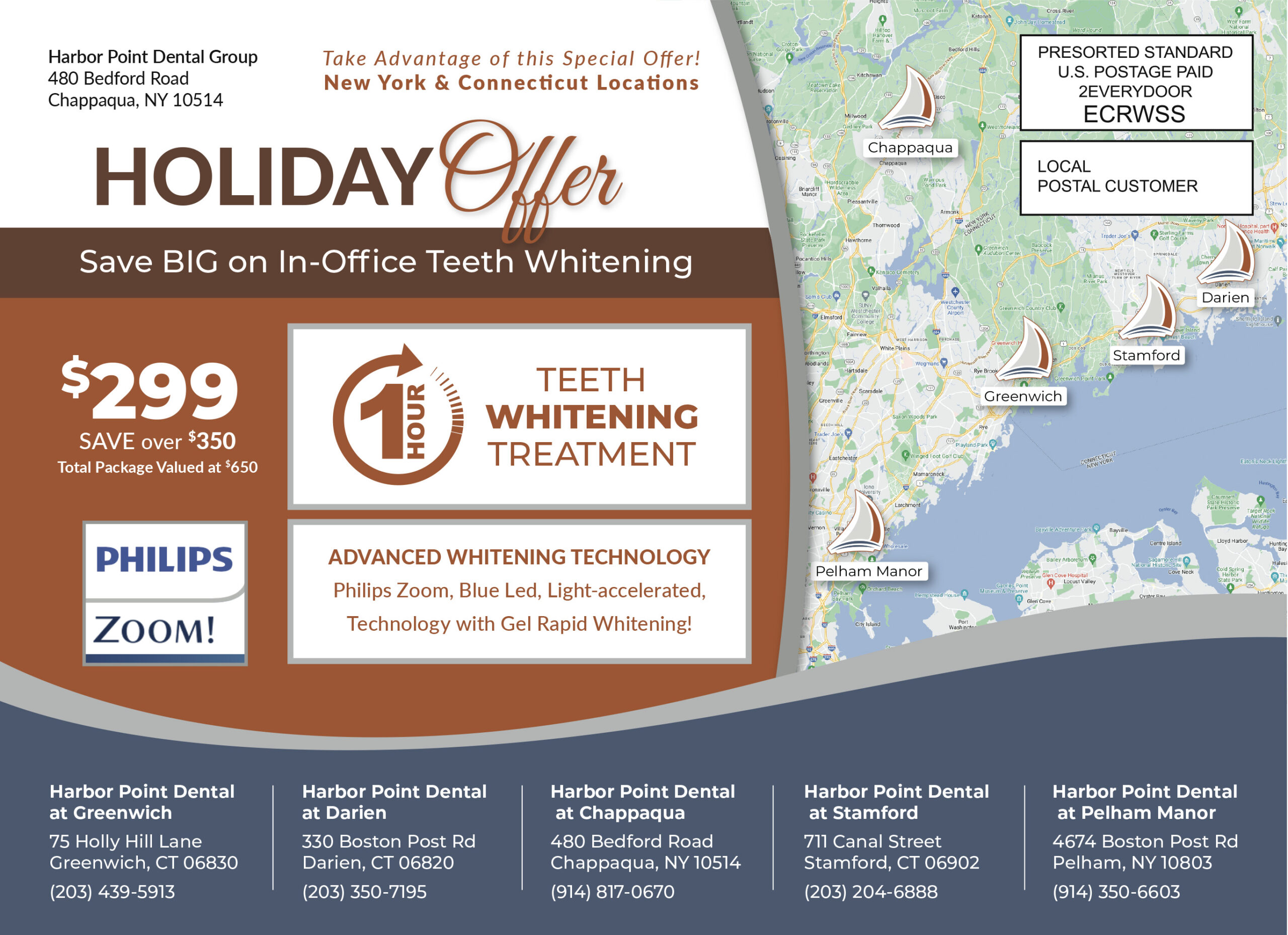 This is the back or of a direct mail postcard designed by Christopher Gaccione.