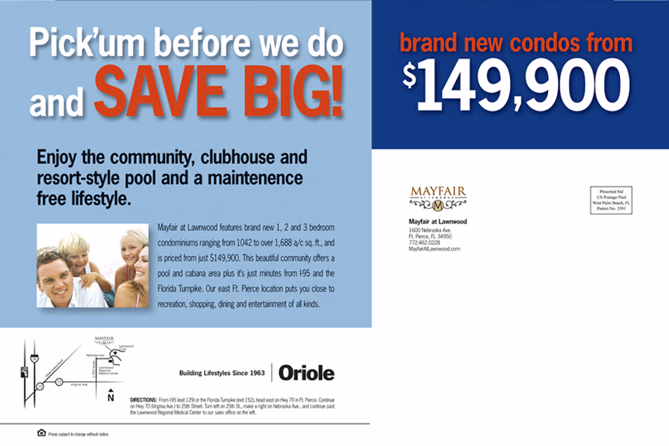 This is the back of a real estate postcard designed by Christopher Gaccione