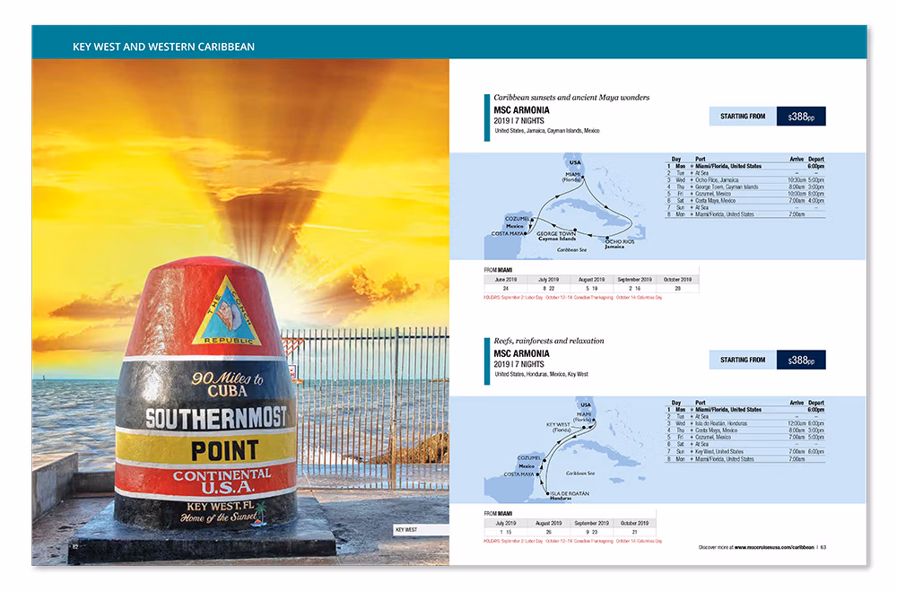 This is a catalog design spread created by GaccioneDesign.com for MSC Cruises