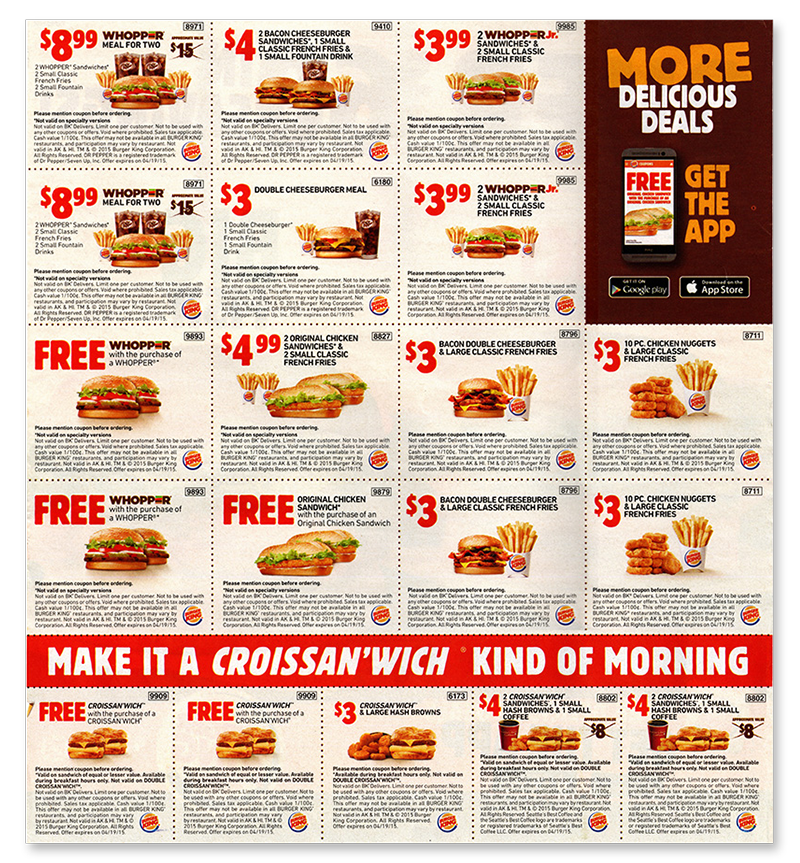 These are sales coupons designed and produced by Christopher Gaccione for Burger King.