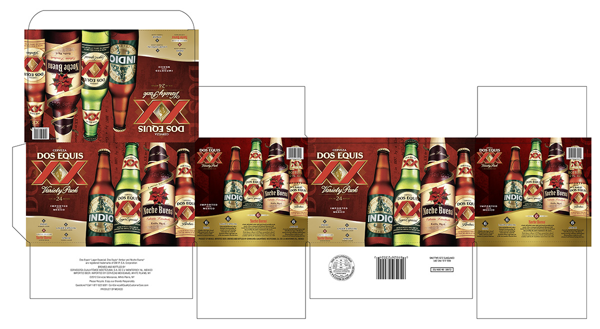 This is a package design produced by Christopher Gaccione for Dos Equis.