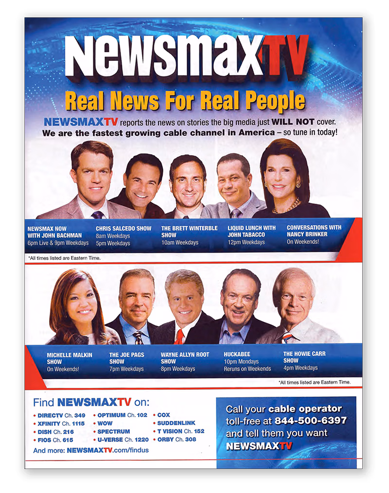 A magazine advertisement by Christopher Gaccione done for Newsmax TV